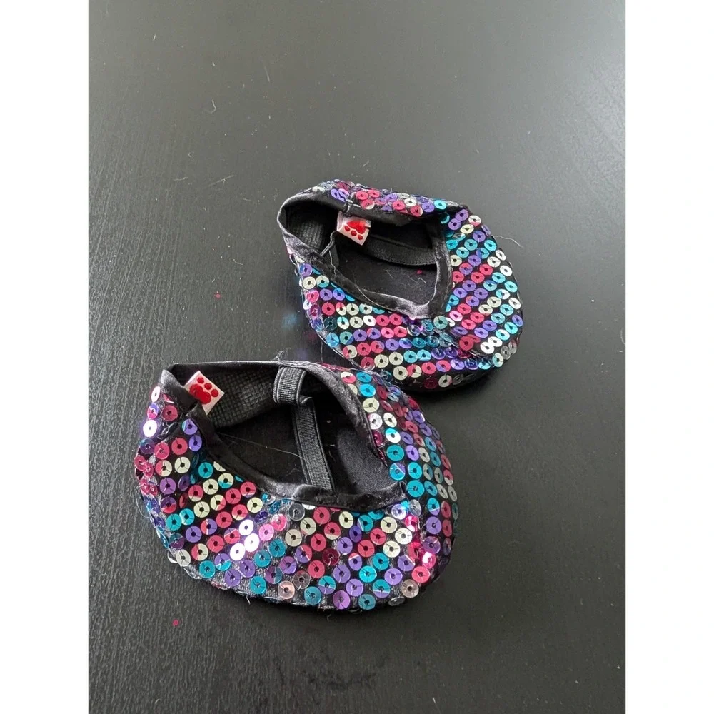 Build a Bear Multicolored Sparkle Sequin Slippers Teddy Glittery Dress‎ Shoes